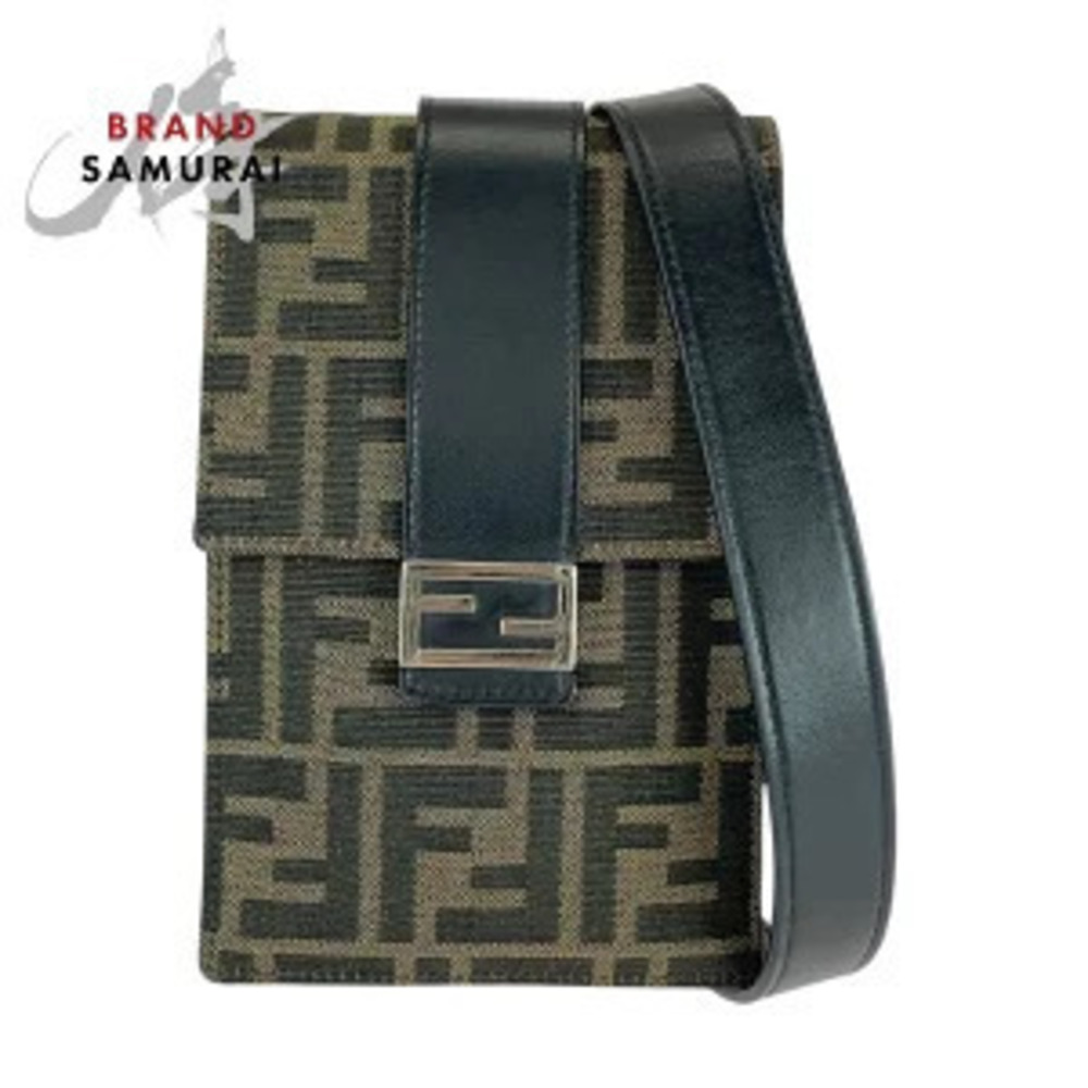 Fendi Zucca brown canvas leather shoulder bag pouch